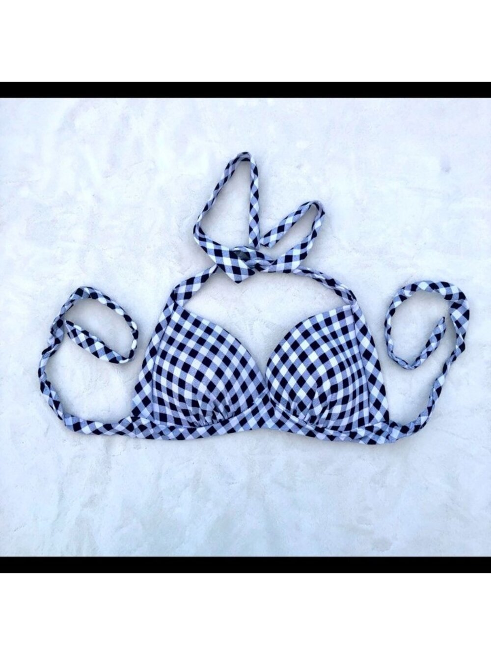 Vintage Style Bikini Top Picnic Halter Neck Sz. Small Black White